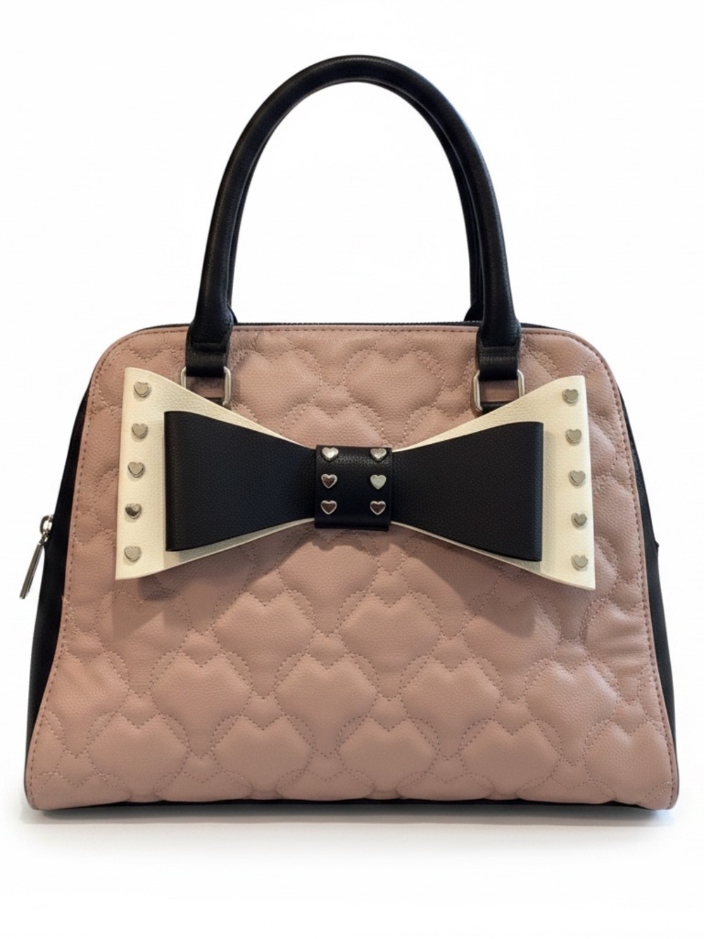 Betsey Johnson Pink Quilted Satchel with Black & White Bow